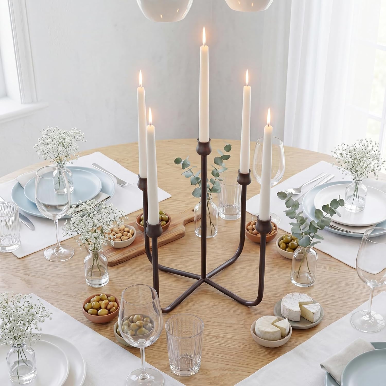 5-Candle Candelabra Candlestick Holder, 16 Inch Antique Candle Holder, Black Tabletop Candles Stand for Wedding, Event, Christmas & Dining, Table Centerpiece Décor
