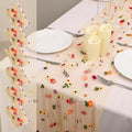 6PCS Champagne Floral Table Runner 10 FT, Embroidery Daisy Table Runners Seasonal Sheer Tulle Table Runner for Thanksgiving Wedding Birthday Baby Shower Party ﻿
