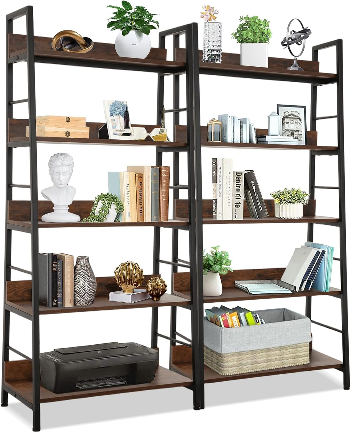 industrial bookshelf,ladder shelf 5 tier large bookcases floor, main product view