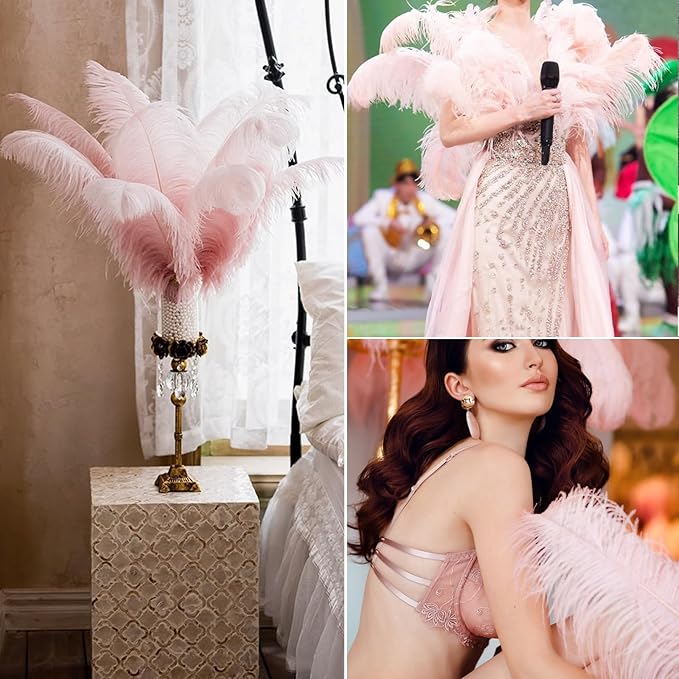 NEWONG 30pcs Light Pink Ostrich Feathers Natural Bulk 11-14inch(28-35cm) Vase Craft Wedding Home Party Centerpieces Christmas Day Decoration