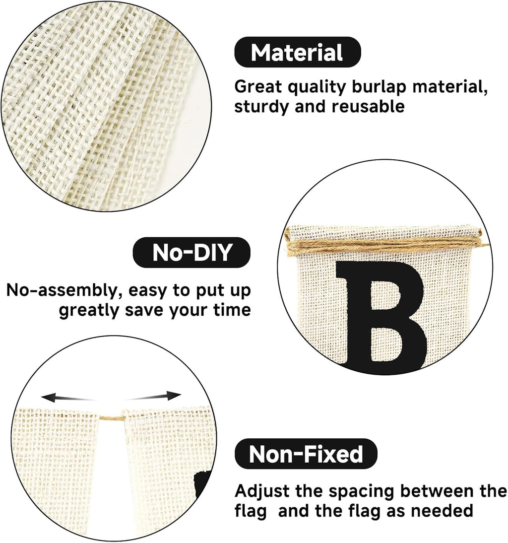 Anwyll Happy Birthday Banner - NO DIY Happy Birthday Decorations | Burlap Happy Birthday Sign Birthday Party Decorations for Women Men Girls Boys Celebration Party Backdrop Yard (Black)
