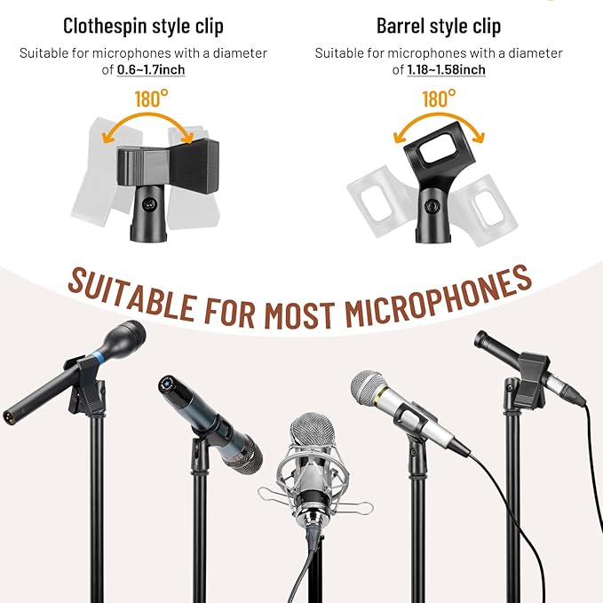 CAHAYA Dual-use Tripod Microphone Stand Boom Arm Floor Mic Stand Portable with Carrying Bag and 2 Mic Clips for Singing Performance Wedding Stage Meeting Live CY0311