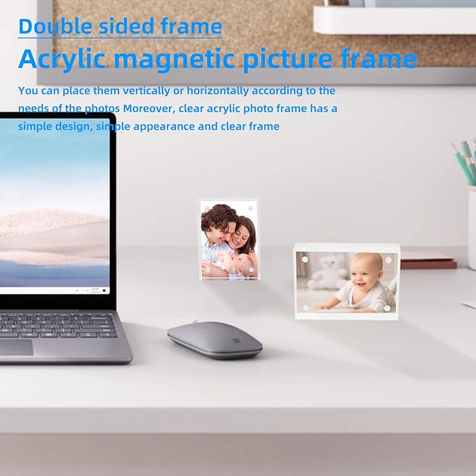 Acrylic Business Card Frame 2.5x3.5 Acrylic Picture Frame Clear Double Sided Frameless Magnetic Photo Frames Block Desktop Display Stand for Office Home Decoration 20mm Thick (5 Pack)