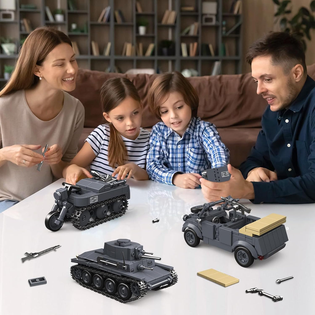 4 in 1 ww2 army tank building block showing dimensions