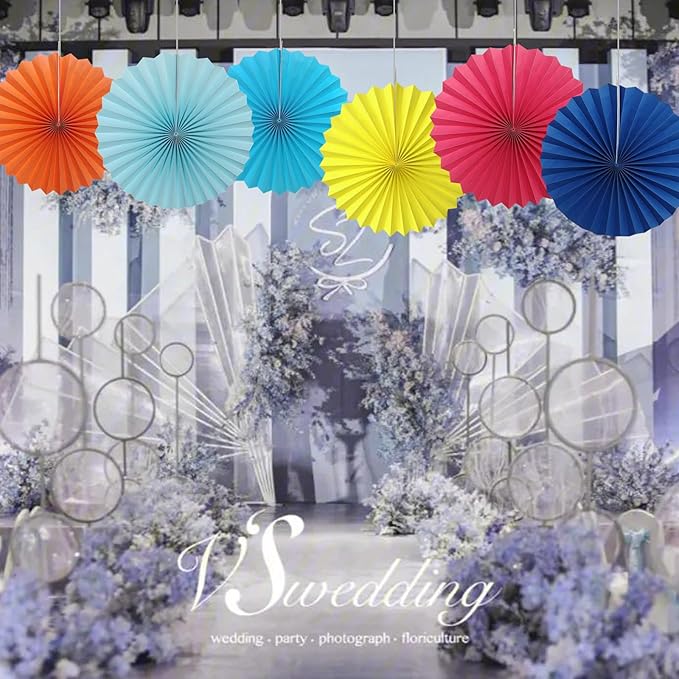 Blue Graduation Party Decor,Baby Blue Party Decorations,Christmas Baby Shower Decorations,Under The Sea Decorations,Blue Bachelorette Party 16in Hanging Paper Fans 30 Color DIY Set (Light Blue)