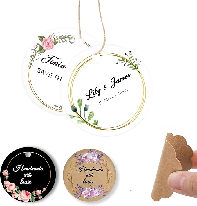 Custom Tags for Handmade Items, Personalized Tags for Favors, Customized Hang Tag for Clothing, Customized Gifts Wrapping Labels, Wedding Items Birthday Party Favors with String (Round Shape)