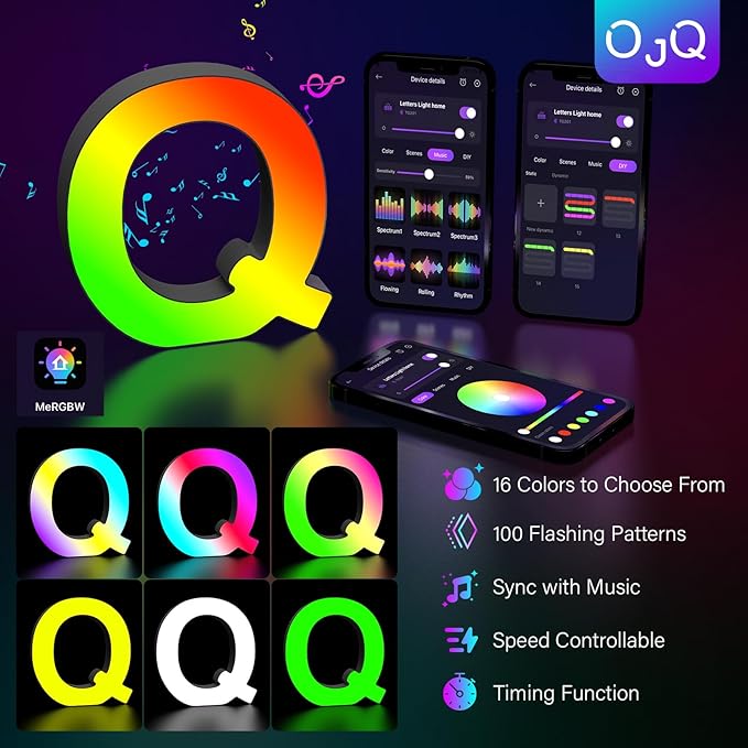 OJQ Light Up Letters LED Letter - Marquee Letters Room Decor Alphabet Letter Music Sync Color Change Colorful - Christmas Birthday Gifts for Girl - Teen Girls Gifts Party Home Wall Decor