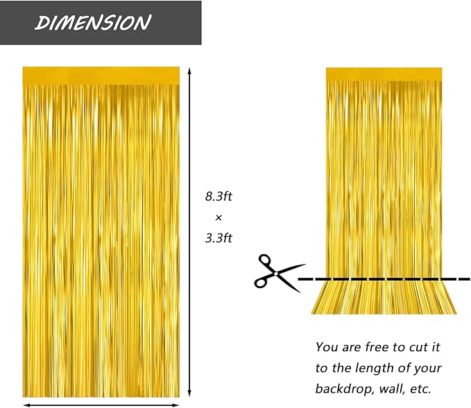 Gold Foil Fringe Curtain 3.3×8.3FT 2 Packs, Metallic Tinsel Curtains Party Streamers for Birthday Graduation Baby Shower Decoration (2pcs,3.3FT×8.3FT, Gold)