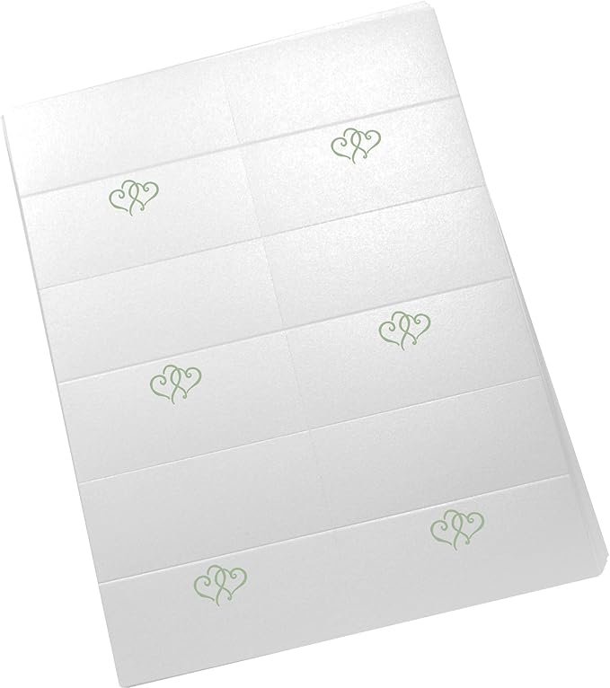 Linked Hearts Printable Place Cards, Sage (Choose Color), Set of 60 (10 Sheets), Laser & Inkjet Printers - Wedding, Party, Dinner, and Special Events - Made in the USA