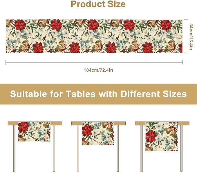Christmas Table Runner, Seasonal Winter Xmas Holiday Kitchen Dining Table Decoration for Home Party Decor 13x90 Inch