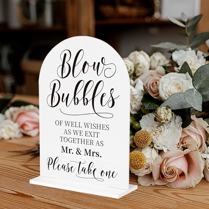 Wedding Blow Bubbles Sign, Blow Bubbles Desk Decor, Wedding Ceremony Party Reception Table Desk Acrylic Decor