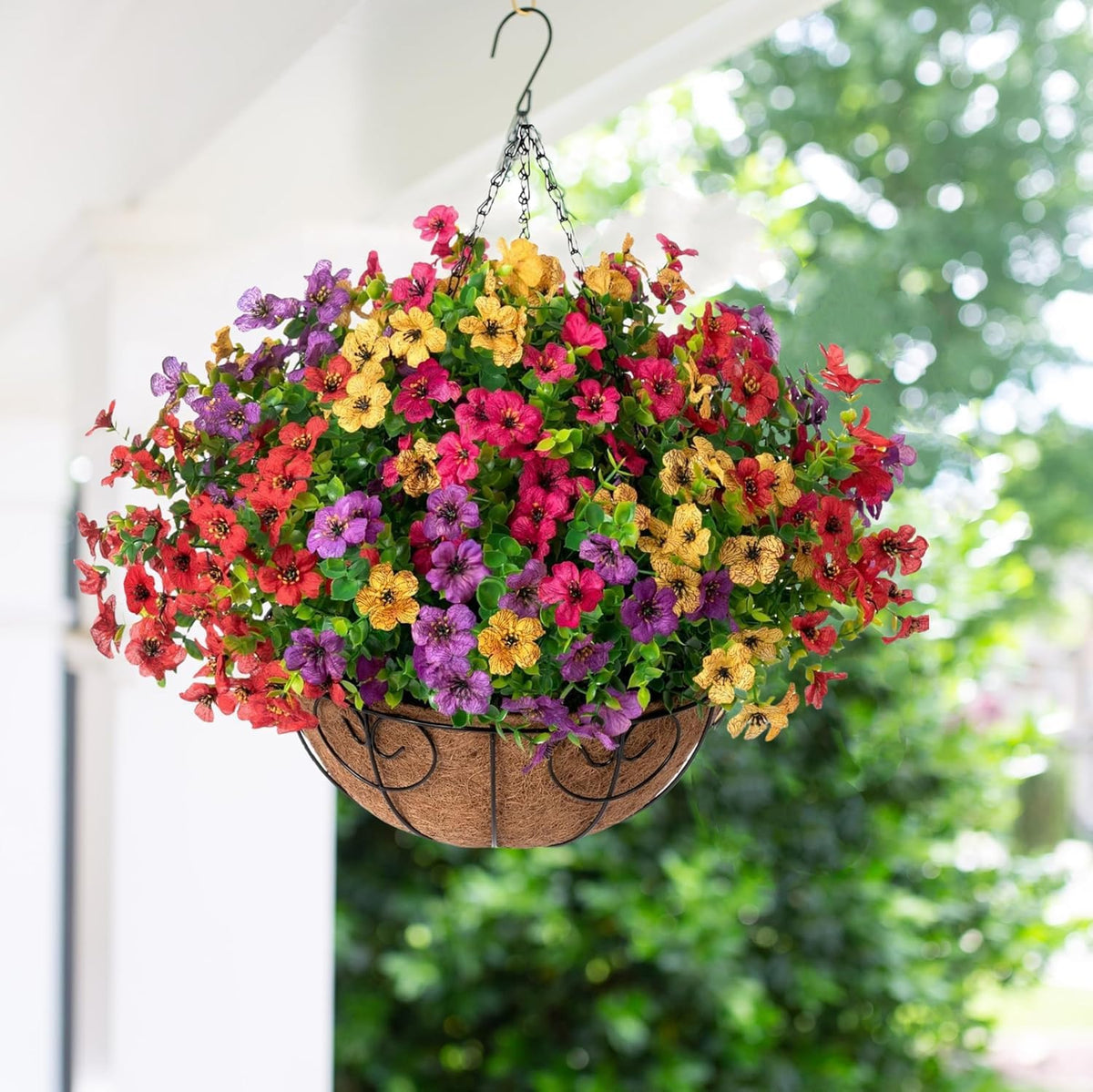 hyeflora artificial faux hanging plants flowers basket for on a desk or shelf