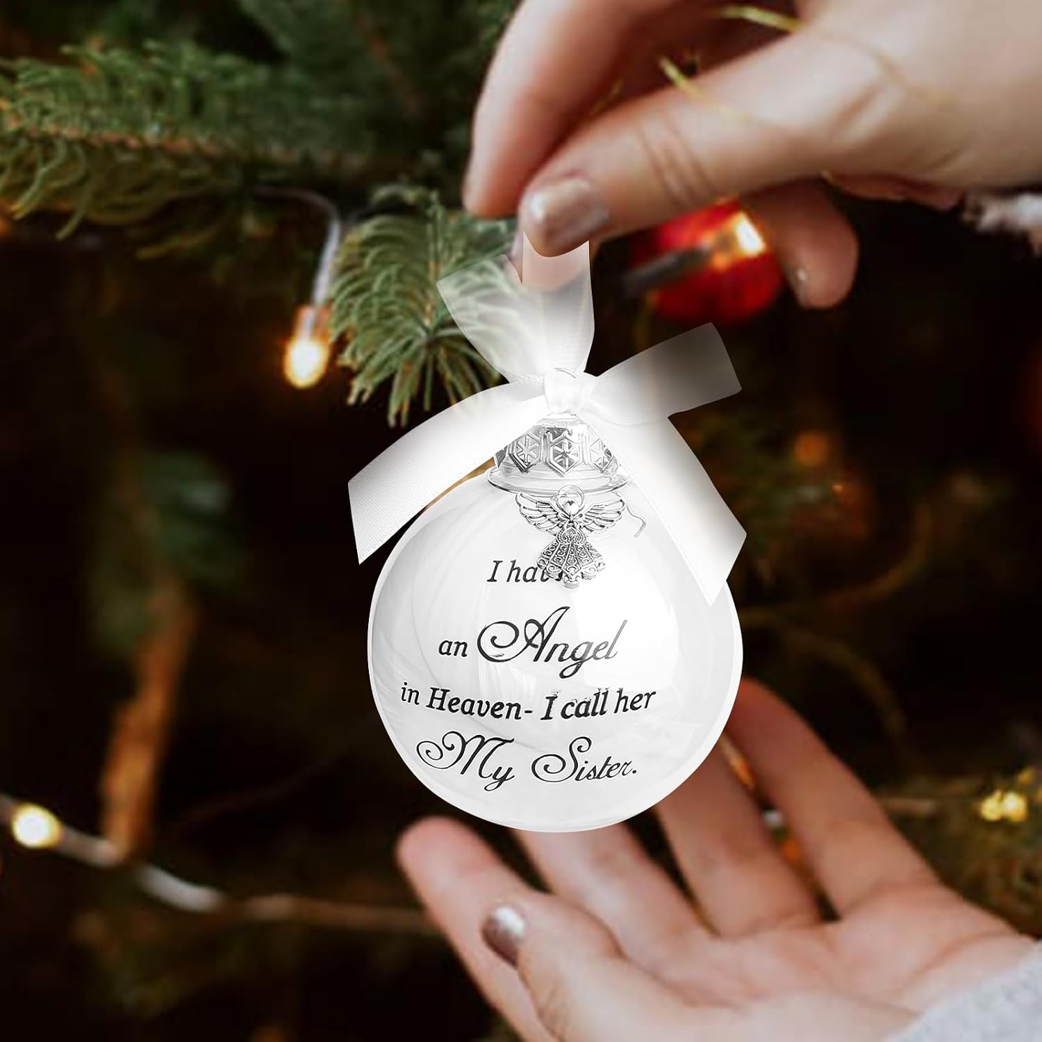 Christmas Memorial Feather Ball Angel Ornament I Have an Angel in Heaven I Call Her Mom Family Memorial Loss of Loved One Hanging Pendant Xmas Tree Décor
