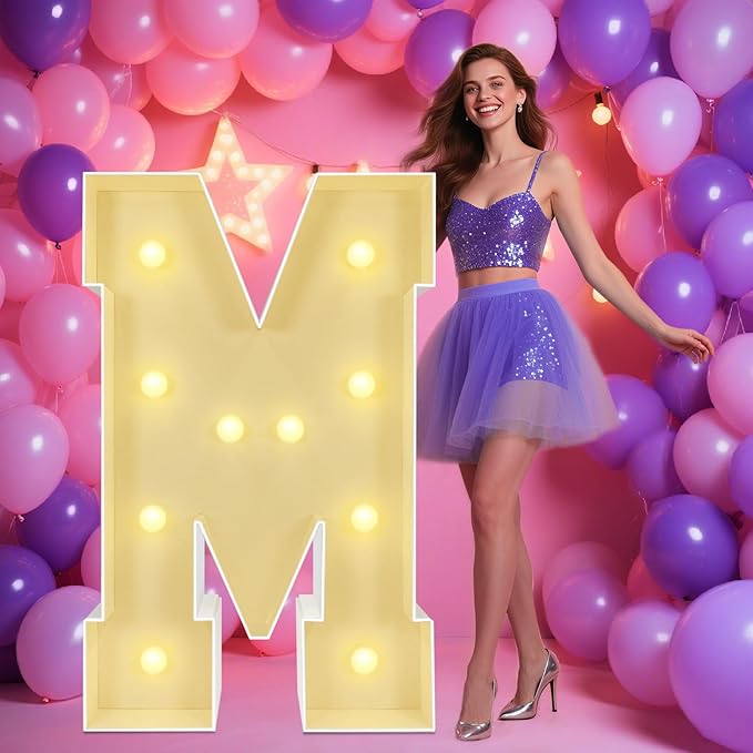 Marquee Light Up Letters: 4FT Large Decorative Signs for Party Decorations Baby Shower Birthday Wedding Engagement Anniversary, 4 Feet Tall Pre-Cut DIY Foamboard Letter M - Easy to Assemble
