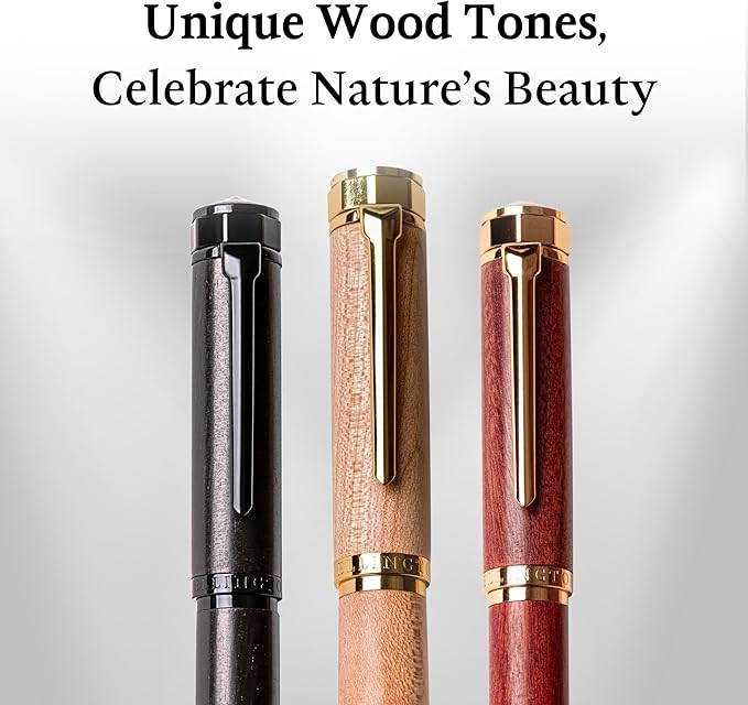 Ellington Pens Elegant Wood Fountain Pen Set – Includes Wooden Pen Box, Ink Converter, 6 Ink Cartridges, and Gift Box – Writing, Calligraphy