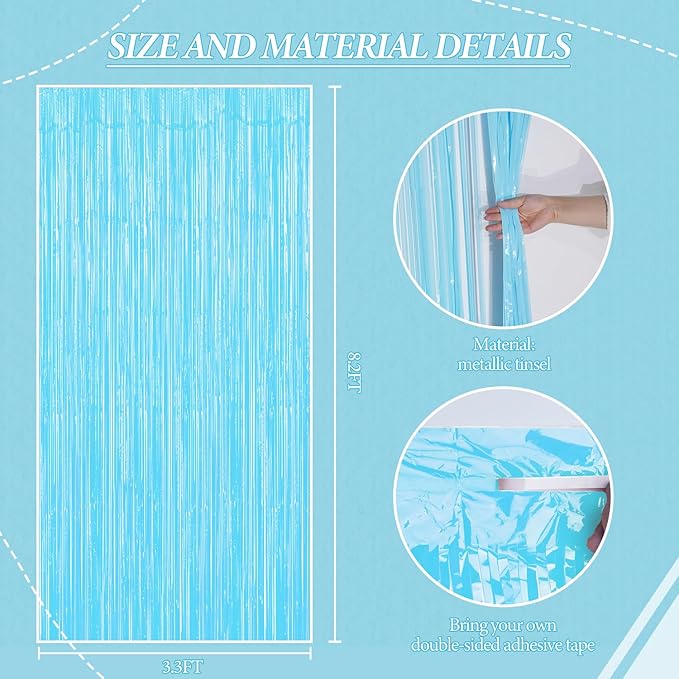 3 Pack Foil Fringe Backdrop - Pastel Blue Shiny Tinsel Curtains for Party Decoration/Photo Booth Props - 3.3x8.2 FT Metallic Foil Backdrop for Birthday, Wedding, Graduation, Christmas.