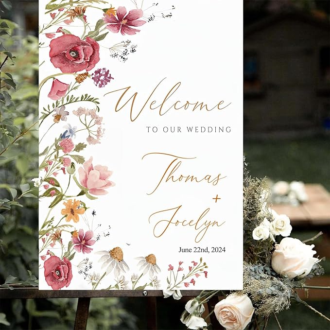 Wildflower Floral Spring Wedding Welcome Signs, Welcome Sign Wedding, Customized Wedding Welcome Sign, Custom Wedding Welcome Sign