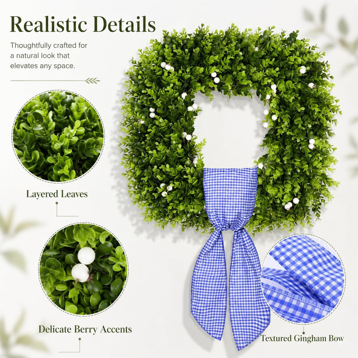 20'' Artificial Square Boxwood Wreaths for Front Door with Berries &a...