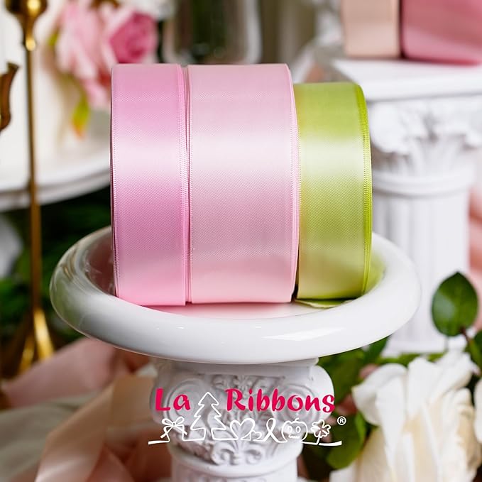 LaRibbons 3/8 Inch 25 Yard Double Faced Satin Ribbon,Rose Pink Small Satin Craft Fabric Ribbon for Gift Wrapping Floral Bouquets Wedding Party Decoration
