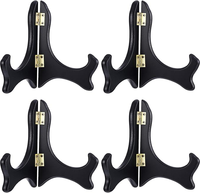 Tatuo 4 Pack Black Wooden Display Stand Plate Stands (5 Inch, Black)