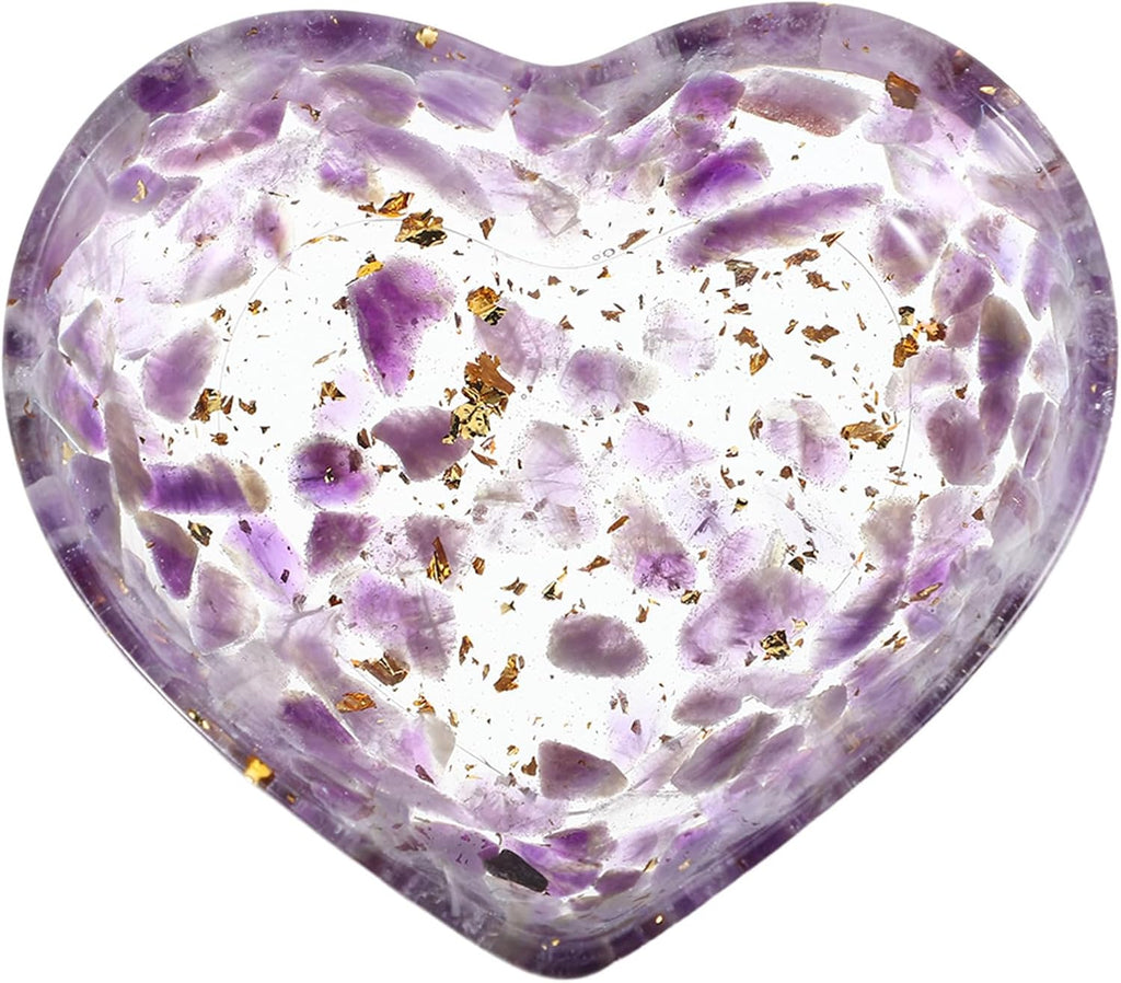 ORFOFE Candle Holder Decorative Resin Heart Shaped with Natural Crystal Stones Crystal Bowl Versatile Usage Unique Romantic Design, Purple Color for Home Decor in Living Room