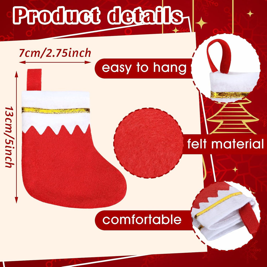 Ceenna 48 Pcs 5 Inch Mini Summer Christmas Stockings Bulk Felt Xmas Stockings July in Christmas Tree Hanging Ornament for Family Holiday Decoration DIY Craft Xmas Kids Stocking Bags(Classic)