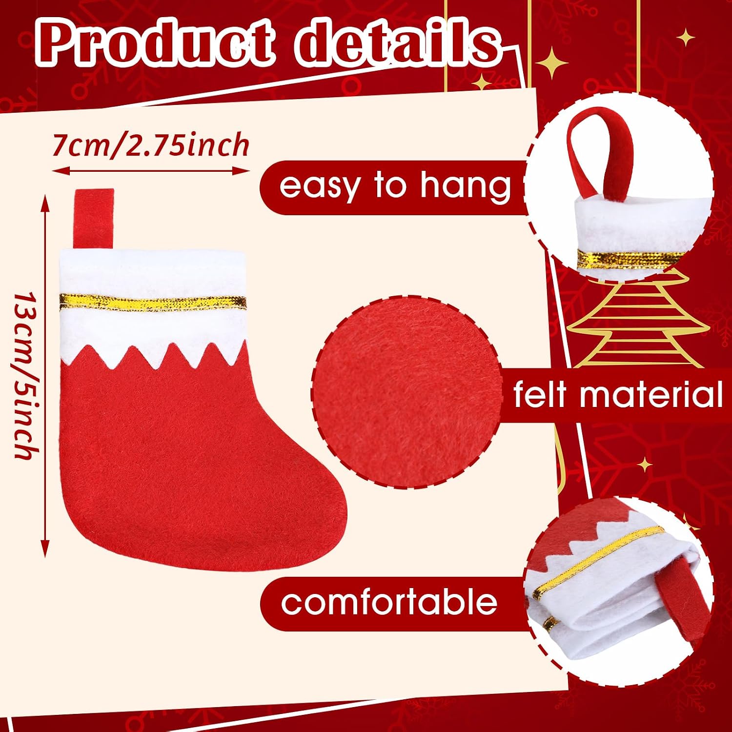 Ceenna 48 Pcs 5 Inch Mini Summer Christmas Stockings Bulk Felt Xmas Stockings July in Christmas Tree Hanging Ornament for Family Holiday Decoration DIY Craft Xmas Kids Stocking Bags(Classic)