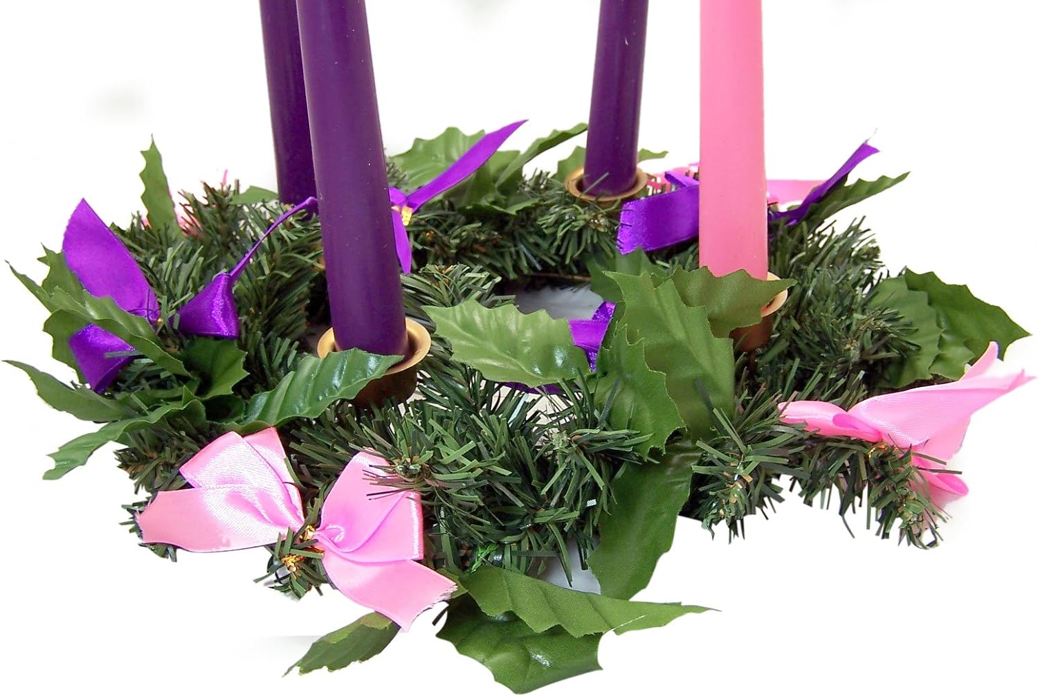 Religious Gifts - Christmas Centerpiece Advent Wreath Candle Holder with Silk Ribbon, 10 Inch