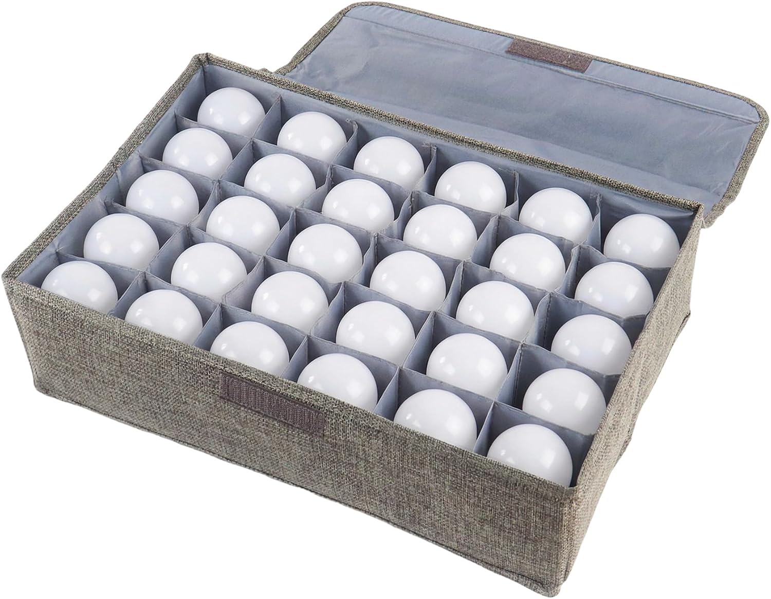 Klmnop 1Pcs Light Bulb Organizer Storage Box with 30 Dividers, Foldable Dustproof Ornament Storage Container with Lid Sturdy PP Board for Home Various Standard Bulbs Organizing(Grey)