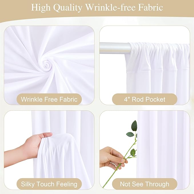 White Backdrop Curtains with Lights for Parties,10x10FT Wrinkle Free White Drapes Wedding Photo Backdrop Curtains for Baby Shower Birthday Ceremony Reception Home Party Decorations-5ft x 10ft,2 Panels