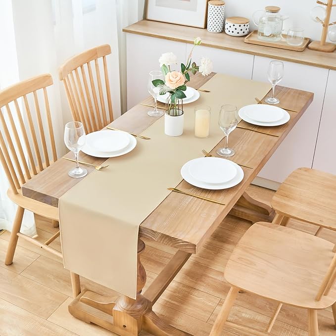 2 Pack Beige Long Table Runner 12 x 108 Inch Solid Color Farmhouse Runners Coffee Table Dresser for Daily Party Home Decoration