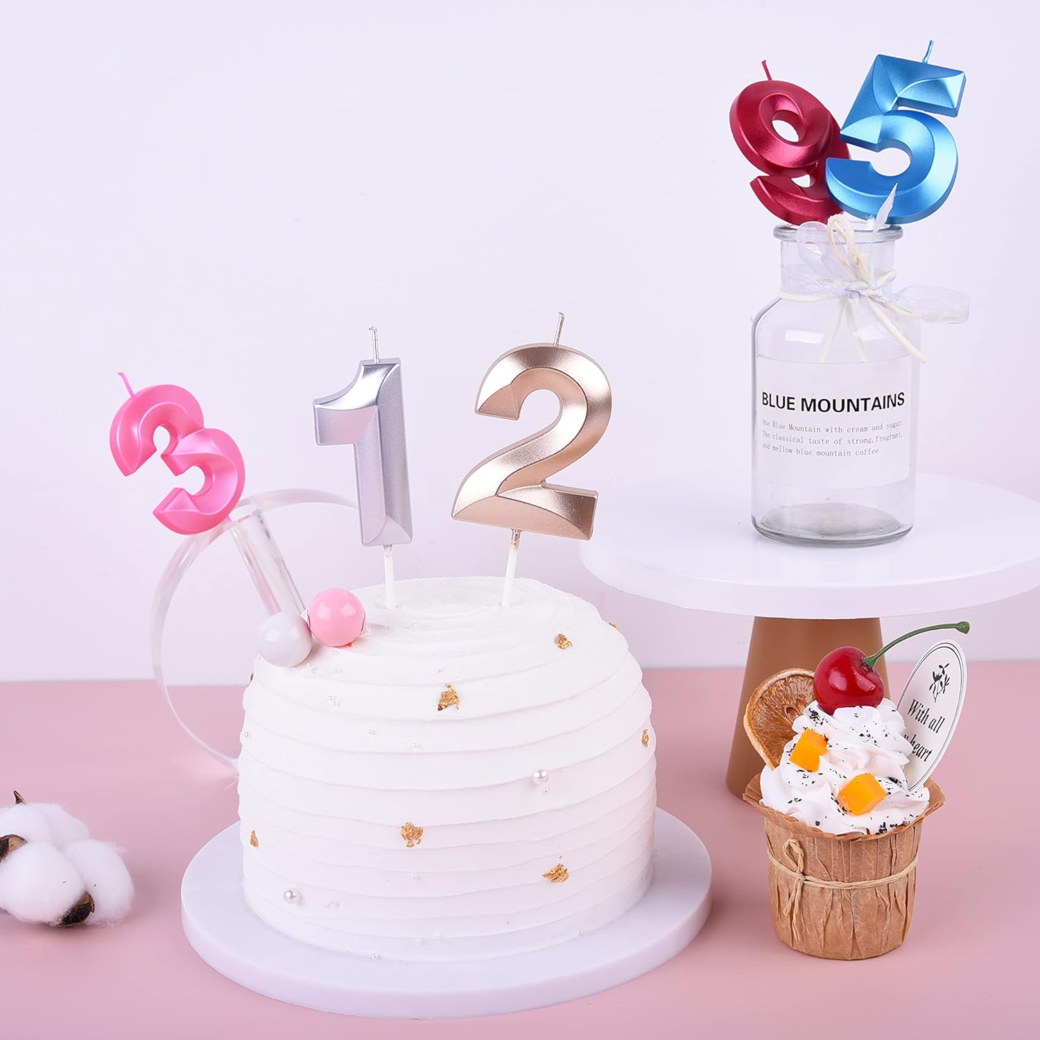 PHD CAKE 2.76 Inch Diamond Gold 2 Number Birthday Candles, Gold Number Candles, Cake Number Candles, Party Celebration