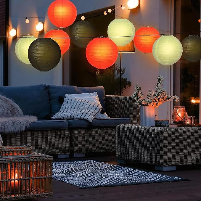 Black Red White Paper Lanterns Decorative 12pcs Party Hanging Decorations for Party Bridal Shower Wedding Baby Shower Graduation Anniversary Room Decor