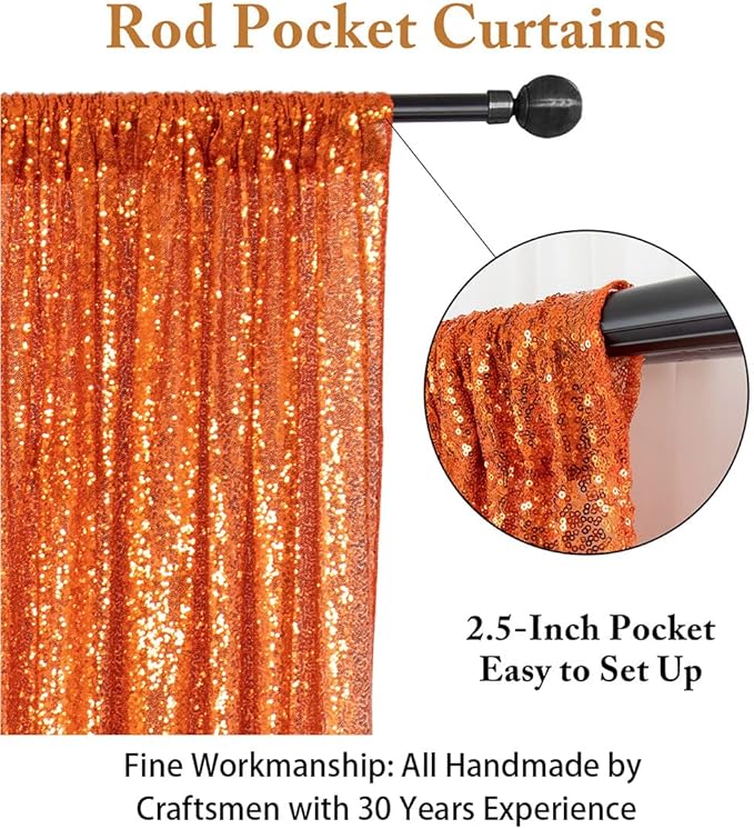 ShinyBeauty Orange Sequin Backdrop Curtains 2 Panels 2FTx8FT Orange Sparkly Sequin Photo Background Shimmer Backdrop Curtains for Party Glitter Curtains Halloween Backdrop Studio Backgrounds