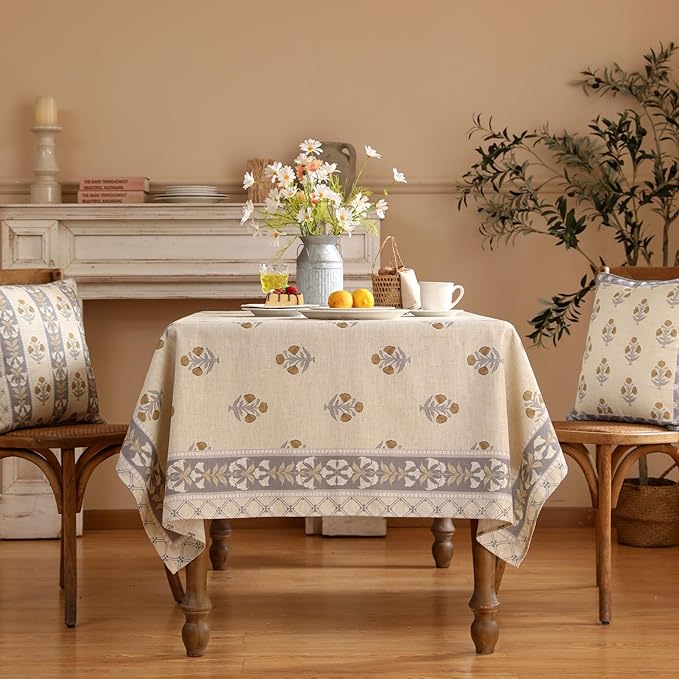 patdrea Designer Beige Small Tablecloth for Rectangle Table,Elegant Linen Floral Pattern French Table Cloth,Decor Cover Cloth for Kitchen Dining Christmas,Thanksgiving,55"x71"-Istana a