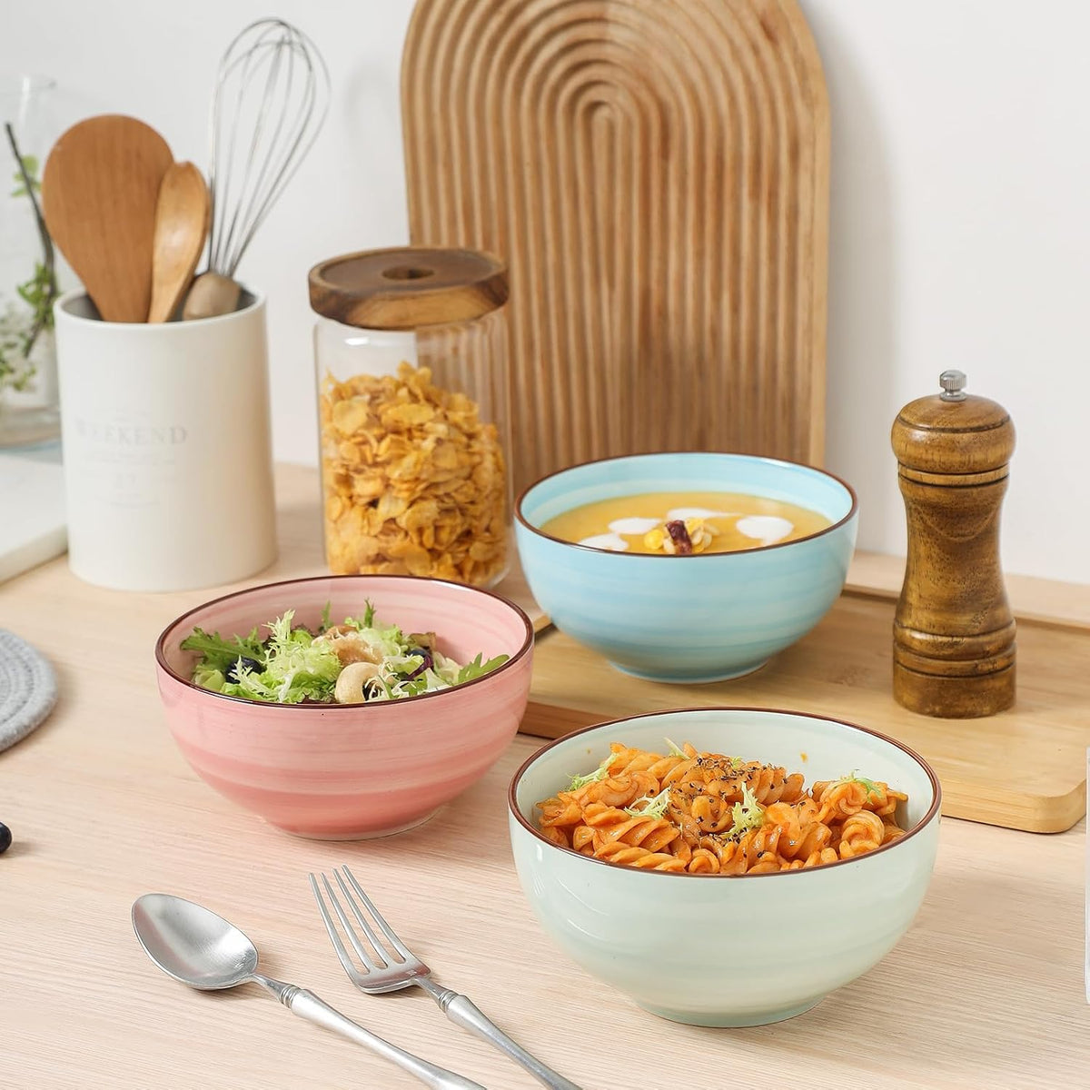 KitchenTour 24 OZ Cereal Bowls Set of 6, Ceramic Soup Bowls for Kitchen, 5.9 ...
