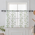 VISIONTEX White Sheer Voile Curtains, Decorative Leaves Embroidery Faux Linen Rod Pocket Window Drapes for Home Kitchen, Living Room and Bedroom 26 x 36 Inch, Set of 2 Curtain Panels