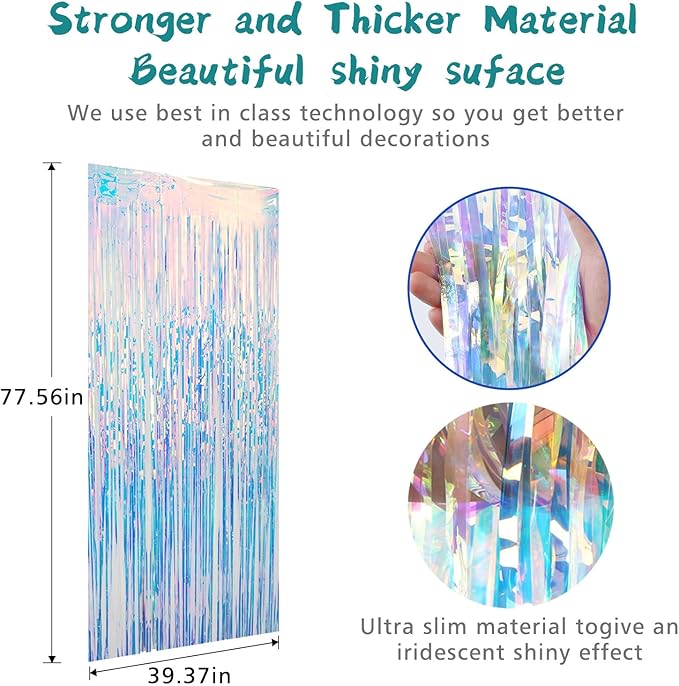 2 Pack Fringe Curtains Party Decorations,Tinsel Backdrop Curtains for Parties,Photo Booth Wedding Graduations Birthday Mermaid Frozen Sea Party Supplies (Iridescent)
