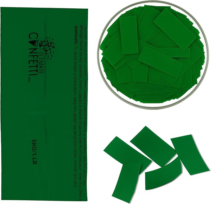Ultimate Confetti, Rectangular Biodegradable Confetti – Dark Green Fluttering Tissue Paper Confetti for Cannon and Launcher use - Wedding Confeti, Birthday, Parties and Live Events - 1 lb, 16 oz