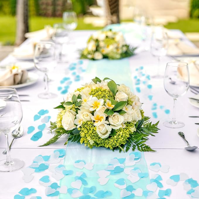 5000Pcs Heart Confetti, Table Confetti Hearts Shaped for Valentine's Day, Wedding Birthday Party Balloon Decoration (Blue/White)