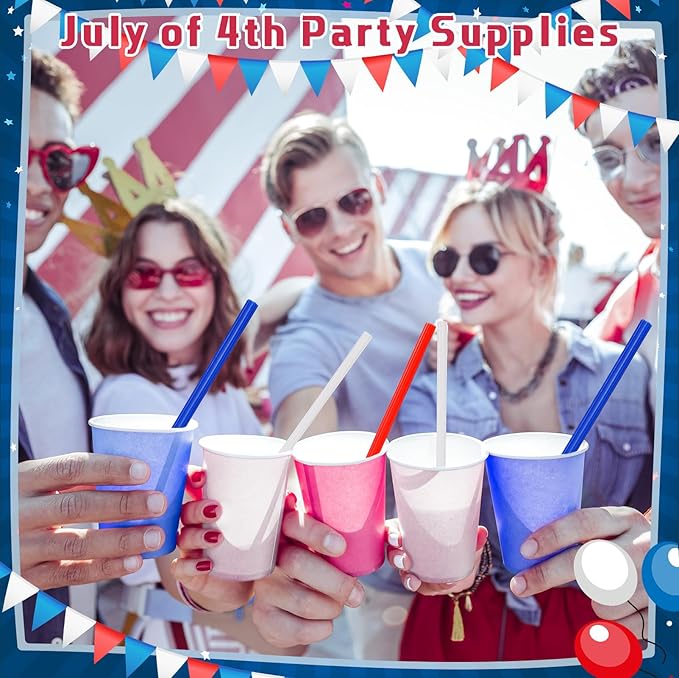60 Pcs Plastic Straws Red Blue White Star Shaped Straws Patriotic Disposable Drinking Cute Straw for Veterans Day 4th of July Independence Day Party Beverage Cocktail Remembrance Supplies