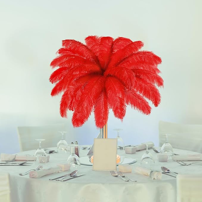 Retrowavy 30 Pcs 18-20 Inch Large Natural Ostrich Feathers Bulk for Centerpieces for Wedding Party Centerpieces Home Decoration Flower Arrangement (Red)