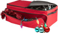Christmas Ornament Storage Box - Christmas Ornament Organizer Storage Box with 3 Trays, Adjustable Grids, and Large Front Zipper Pocket - Fits up to 72 Bulbs and Decorations by Elf Stor (Red)