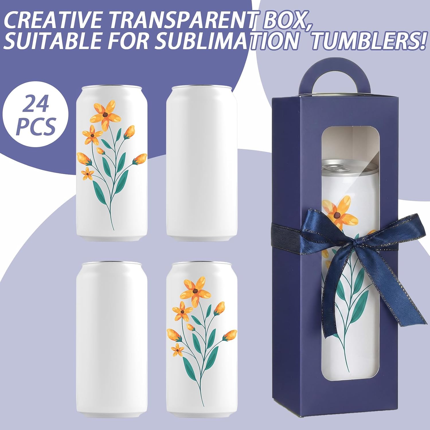 Ctosree 24 Pcs Tumbler Gift Box with Handle for 16-20 oz Clear Wine Glass Gift Box Sublimation Tumblers Heat Press Blanks Bottle for Christmas Wrapping Packaging(Dark Blue)