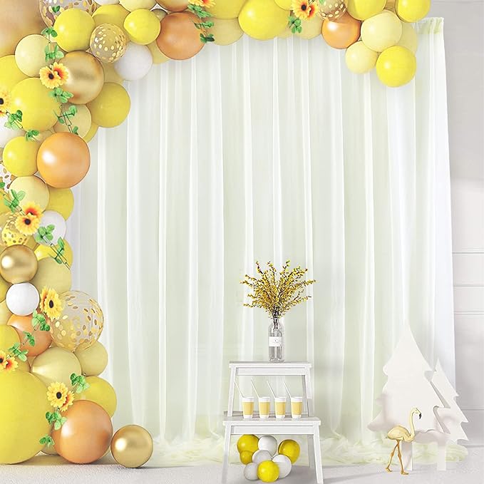 PARTISKY 10ftx7ft Ivory Chiffon Backdrop Curtains, Wrinkle-Free Sheer Fabric Photo Drapes for Wedding Ceremony Arch Birthday Baby Shower Photography Stage Decor 5ft x 7ft, 2 Panel