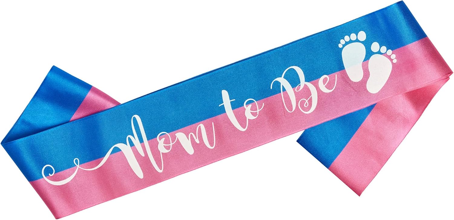 Perfect White and Gold "Mom to Be" Sash - Enjoy Your Baby Shower (White)