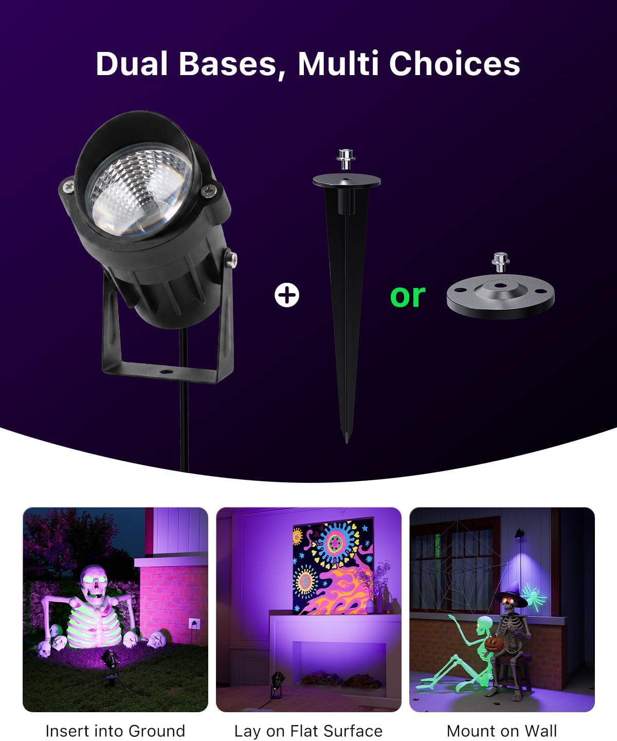 FALOVE 4 Pack 120V Blacklight Spotlight with 4.92ft Cord to Halloween Decor