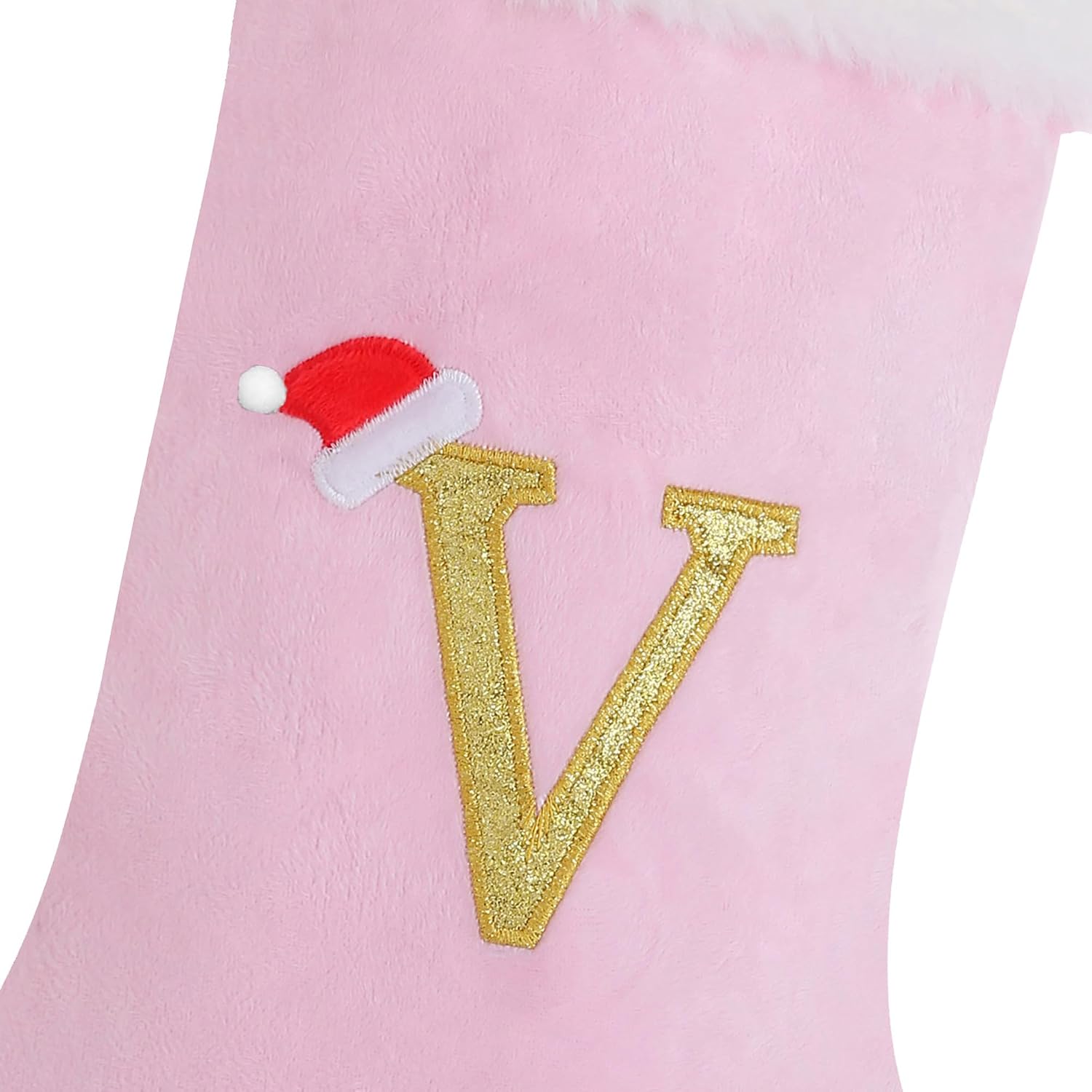 20-Inch Letter Embroidered Christmas Stocking Thick and Luxurious Pink Velvet with Super Soft Plush Cuff Personalized Festival Decoration for Xmas and New Year Party(Letter C)