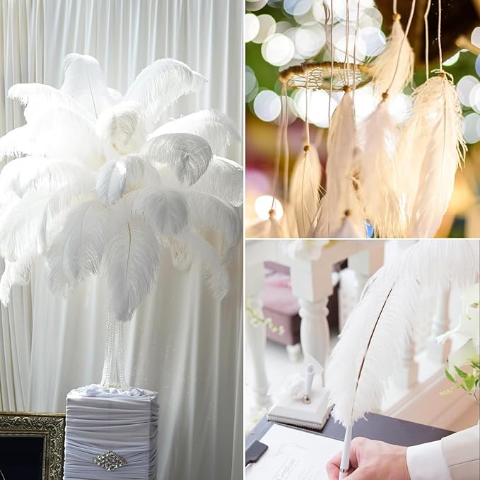 NEWONG 30pcs White Ostrich Feathers Natural Bulk 11-14inch(28-35cm) Vase Craft Wedding Home Party Centerpieces Christmas Day Decoration
