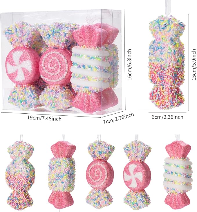 LANGXUN 6pcs Candy Land 2025 Xmas Birthday Party Wedding Suppiles Decoration, Hanging Candy Cane Christmas Tree Décor, Christmas Decorative Hanging Ornaments Crafts